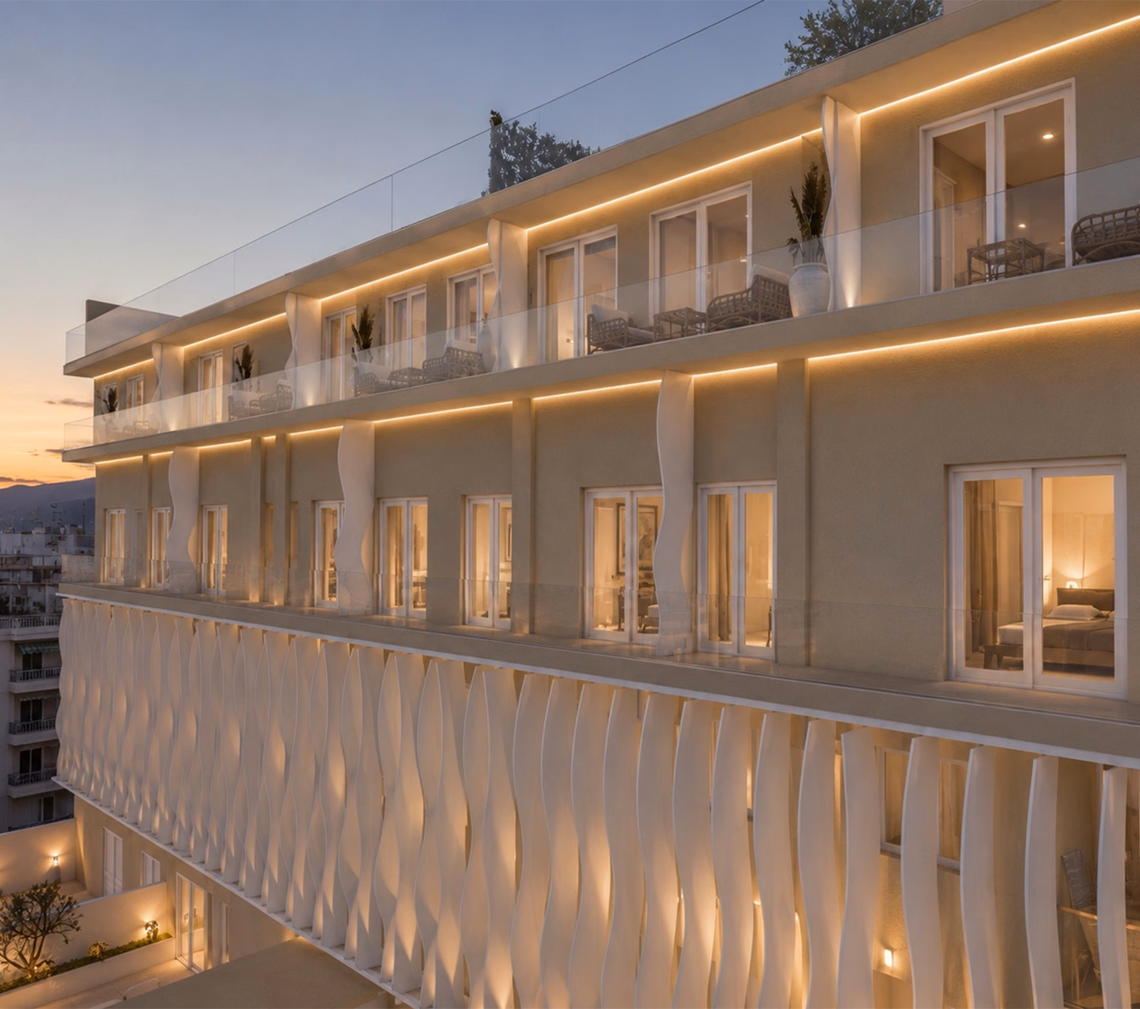 Aydınlatmalı balkon cepheleri (mimari görselleştirme)