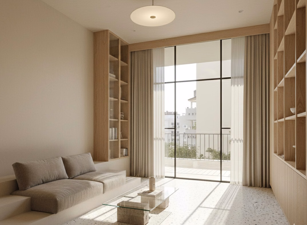 Salon ve pencere alanı (mimari görselleştirme)