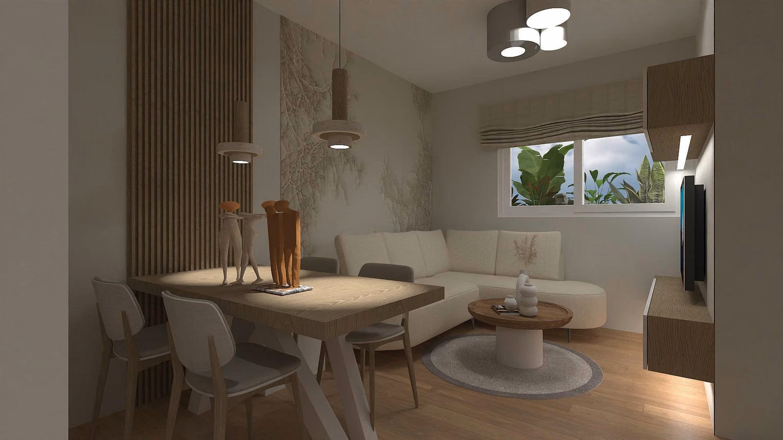 Salon ve yemek alanı (mimari görselleştirme)